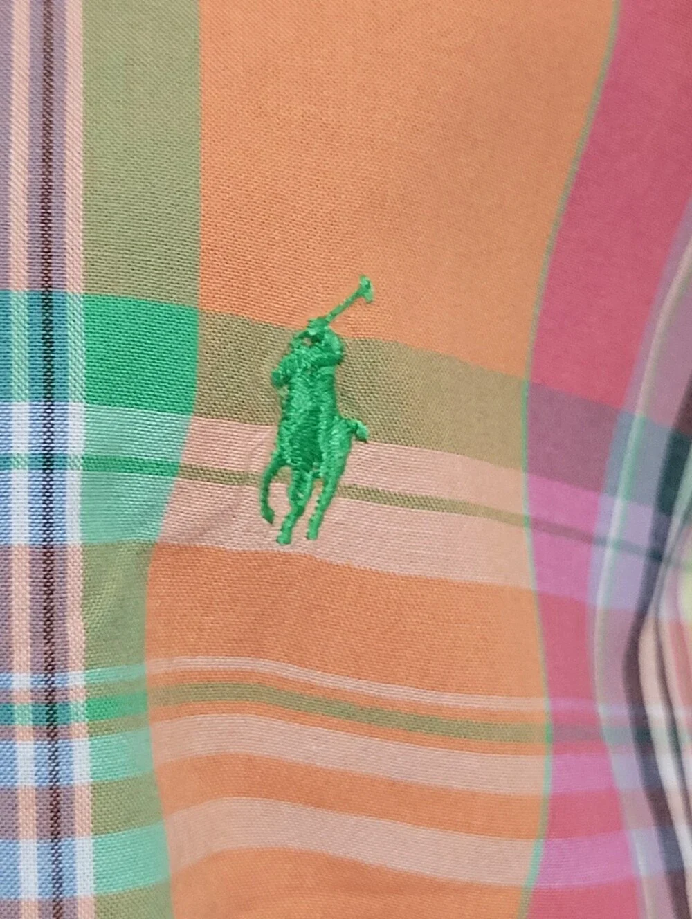 Polo Ralph Lauren XL/TG Mens check shirt cotton orange green purple, Lime Pony